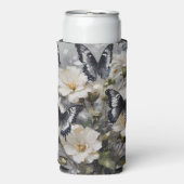 Schwarz-Weiß-Schmetterlinge auf weißen Blume, Selters Dosenkühler (Seltzer Vorderseite)