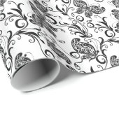 Schwarz-Weiß-Schmetterlinge & Blume-Muster Geschenkpapier (Rolleneckpunkt)