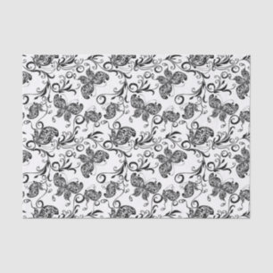 Schwarz-Weiß-Schmetterlinge & Blume-Muster Seidenpapier