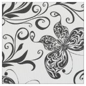Schwarz-Weiß-Schmetterlinge & Blume-Muster Stoff (Nahaufnahme)