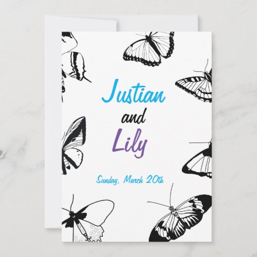 Schwarz-Weiß-Schmetterlinge Einladung (Vorderseite)