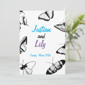 Schwarz-Weiß-Schmetterlinge Einladung (Stehend Vorderseite)