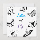 Schwarz-Weiß-Schmetterlinge Einladung (Vorderseite)