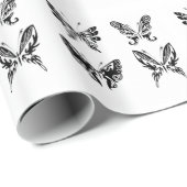 Schwarz-Weiß-Schmetterlinge Geschenkpapier (Rolleneckpunkt)