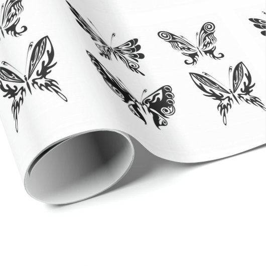 Schwarz-Weiß-Schmetterlinge Geschenkpapier (Rolleneckpunkt)
