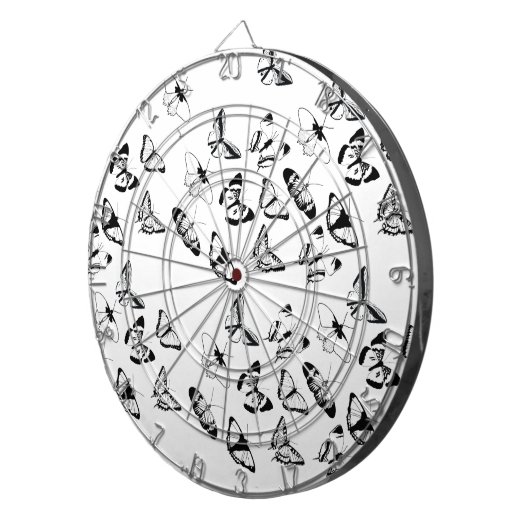 Schwarz-Weiß-Schmetterlinge-Hochzeit Dartscheibe (Vorderseite rechts)