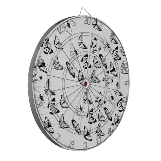 Schwarz-Weiß-Schmetterlinge-Hochzeit Dartscheibe (Vorderseite Links)