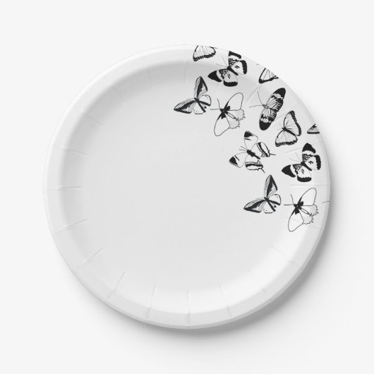 Schwarz-Weiß-Schmetterlinge-Hochzeit Pappteller (Vorderseite)
