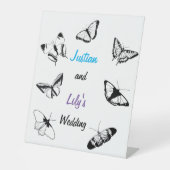 Schwarz-Weiß-Schmetterlinge-Hochzeit Sockelschild (Vorderseite)