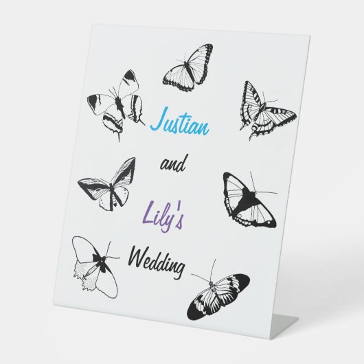 Schwarz-Weiß-Schmetterlinge-Hochzeit Sockelschild (Vorderseite)