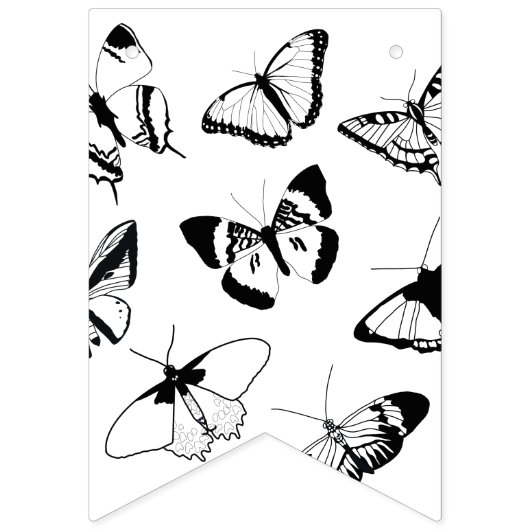 Schwarz-Weiß-Schmetterlinge Hochzeitsbrille Wimpelkette (Zweite Fahne)