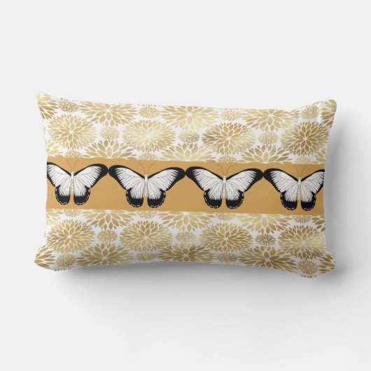 Schwarz-Weiß-Schmetterlinge & Imitate Gold-Blume Lendenkissen (Rückseite)