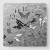 Schwarz-Weiß-Schmetterlinge Quadratische Wanduhr (Vorderseite)