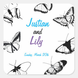 Schwarz-Weiß-Schmetterlinge Quadratischer Aufkleber