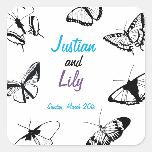 Schwarz-Weiß-Schmetterlinge Quadratischer Aufkleber (Vorderseite)