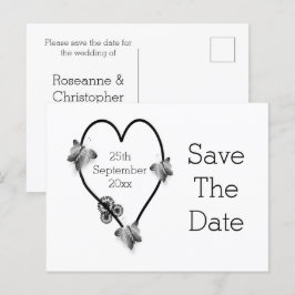 Schwarz-Weiß-Schmetterlinge Save the Date Postkarte