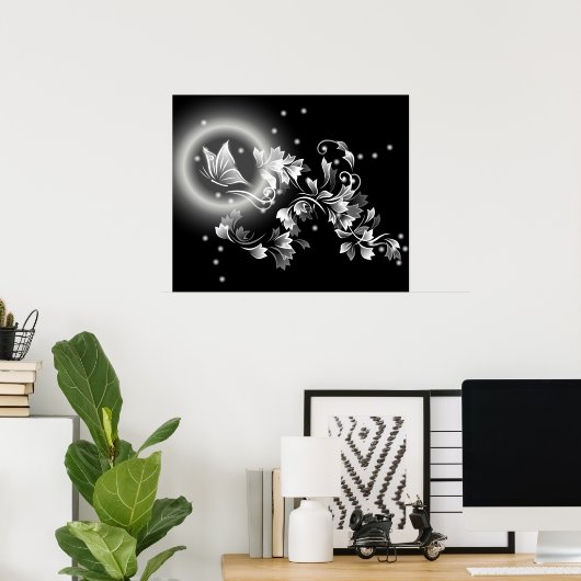 Schwarz-Weiß-Schmetterlingsfantasie Poster (Heimbüro)