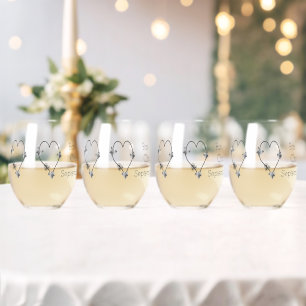 Schwarz-Weiß-Schmetterlingsherz-Design-Hochzeit Weinglas Ohne Stiel