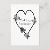 Schwarz-Weiß-Schmetterlingsherz-Hochzeitsempfang Begleitkarte (Vorderseite)