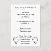 Schwarz-Weiß-Schmetterlingsherz-Hochzeitsempfang Begleitkarte (Rückseite)