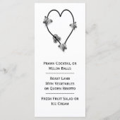 Schwarz-Weiß-Schmetterlingsherz Hochzeitsessen Menükarte (Rückseite)