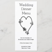 Schwarz-Weiß-Schmetterlingsherz Hochzeitsessen Menükarte (Vorderseite)