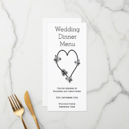 Schwarz-Weiß-Schmetterlingsherz Hochzeitsessen Menükarte