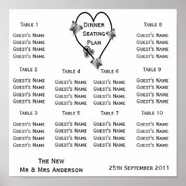 Schwarz-Weiß-Schmetterlingsherz-Hochzeitssitze Poster