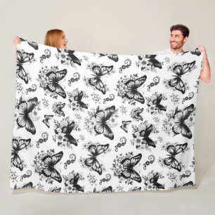 Schwarz-weiß-Schmetterlingsmuster-Fliesblanket Fleecedecke