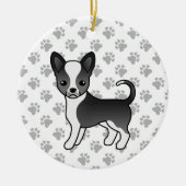 Schwarz-Weiß-Schnauze-Coat Chihuahua Hunde und Paw Keramik Ornament (Vorne)