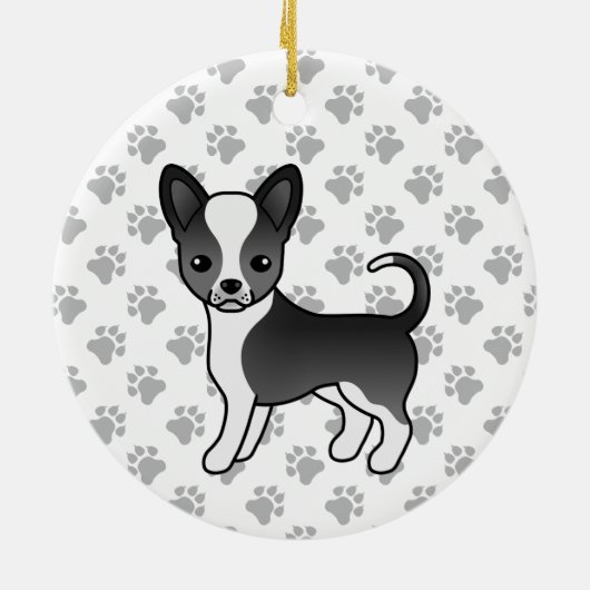 Schwarz-Weiß-Schnauze-Coat Chihuahua Hunde und Paw Keramik Ornament (Hinten)