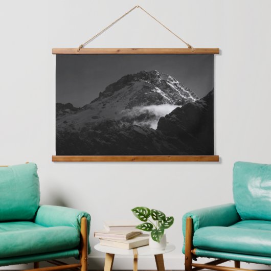 Schwarz-Weiß-Schneeberg Wandteppich Mit Holzrahmen (Wohnzimmer)
