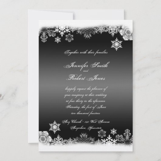 Schwarz-Weiß-Schneeflocke Einladung (Vorderseite)
