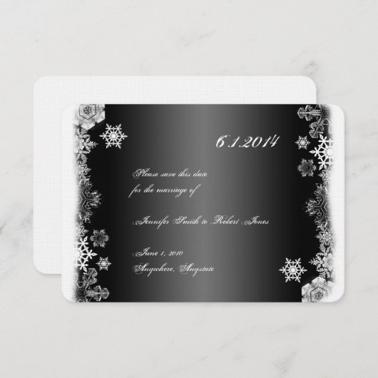 Schwarz-Weiß-Schneeflocke Hochzeit retten das Datu Einladung (Vorne/Hinten)