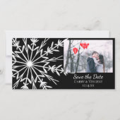Schwarz-Weiß-Schneeflocke Hochzeit retten das Datu Save The Date (Vorderseite)