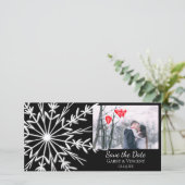 Schwarz-Weiß-Schneeflocke Hochzeit retten das Datu Save The Date (Stehend Vorderseite)