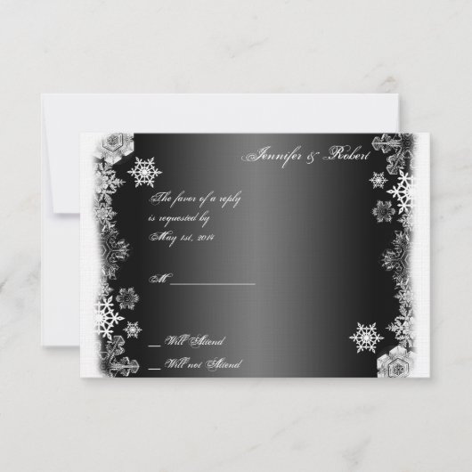 Schwarz-Weiß-Schneeflocke Hochzeitskarte RSVP Karte (Vorderseite)