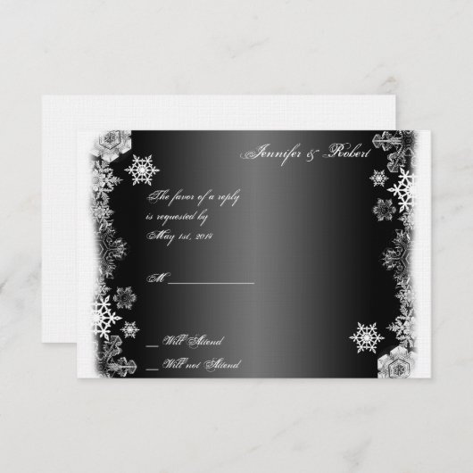 Schwarz-Weiß-Schneeflocke Hochzeitskarte RSVP Karte (Vorne/Hinten)