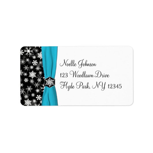Schwarz, Weiß, Schneeflocken aus Aqua Adressaufkleber (Vorne)