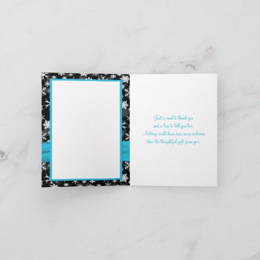 Schwarz, Weiß, Schneeflocken aus Aqua Dankeschön K Dankeskarte (Innenseite)