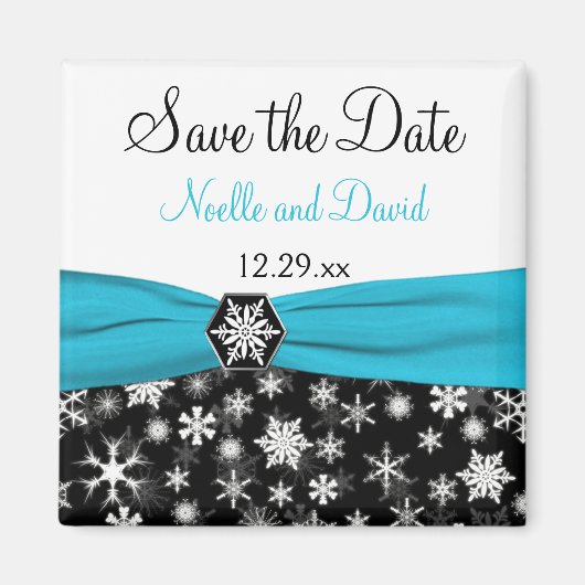 Schwarz, Weiß, Schneeflocken aus Aqua retten das D Magnet (Vorne)