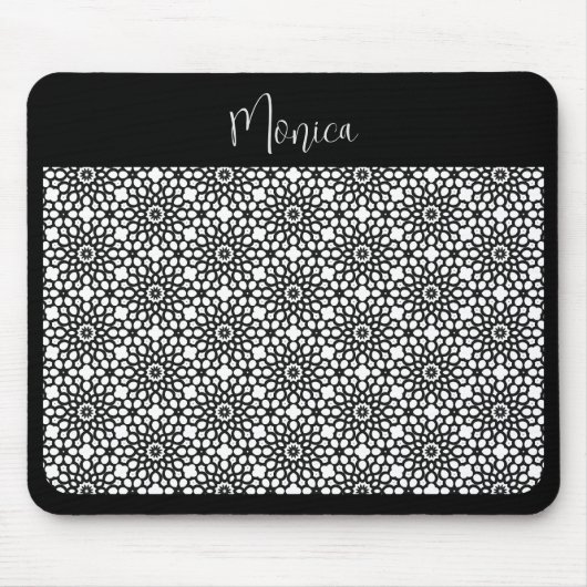 Schwarz-Weiß-Schneeflocken-Blume Mousepad (Vorne)