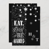 Schwarz-Weiß-Schneeflocken Essen Verheiratete Hoch Einladung (Vorne/Hinten)