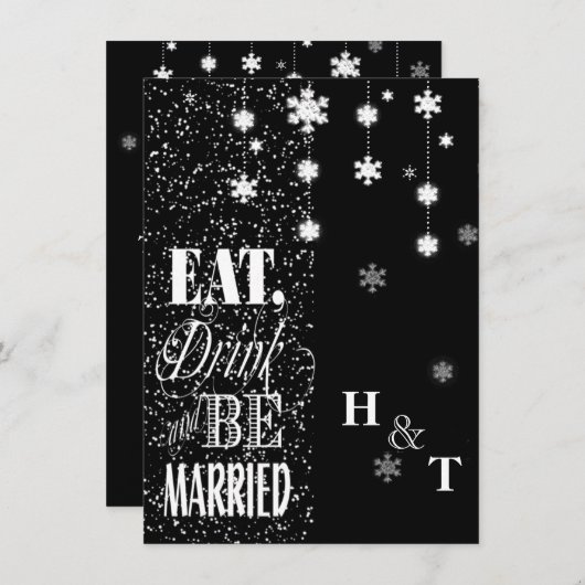 Schwarz-Weiß-Schneeflocken Essen Verheiratete Hoch Einladung (Vorne/Hinten)