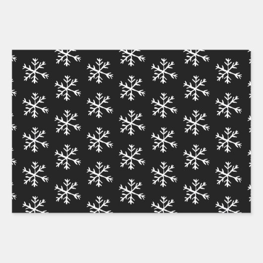 Schwarz-Weiß-Schneeflocken Geschenkpapier Set (Vorderseite)