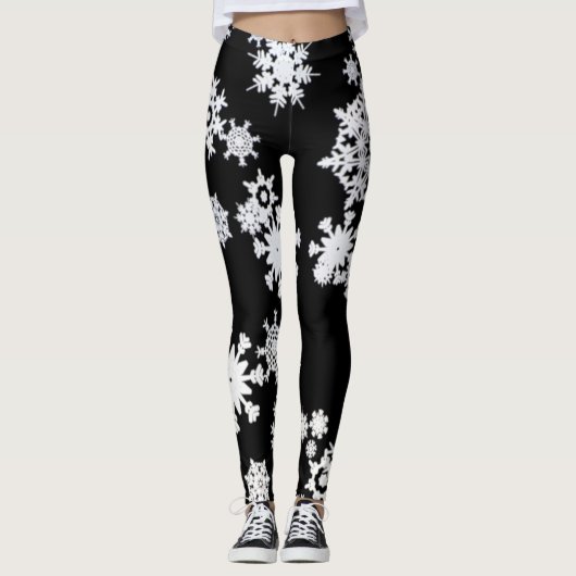 Schwarz-Weiß-Schneeflocken-Leggings Leggings (Vorderseite)