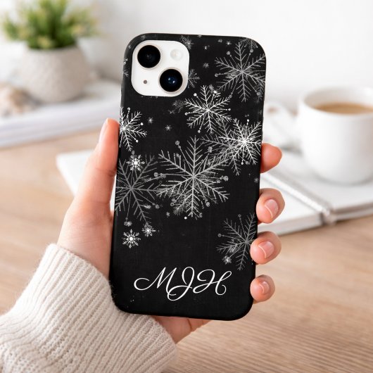 Schwarz-Weiß-Schneeflocken-Monogramm Case-Mate iPhone Hülle