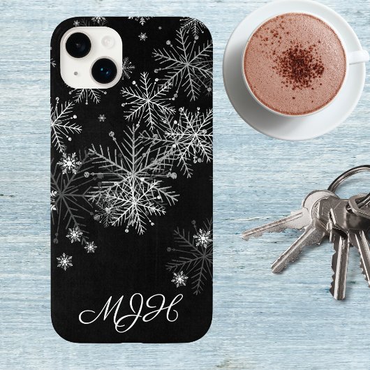 Schwarz-Weiß-Schneeflocken-Monogramm Case-Mate iPhone Hülle