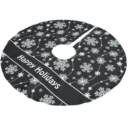 Schwarz-Weiß-Schneeflocken-Monogramm Polyester Weihnachtsbaumdecke (Schrägansicht)