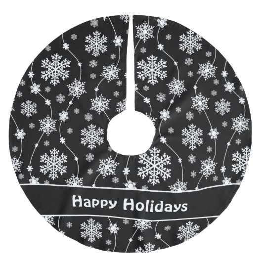 Schwarz-Weiß-Schneeflocken-Monogramm Polyester Weihnachtsbaumdecke (Vorderseite)